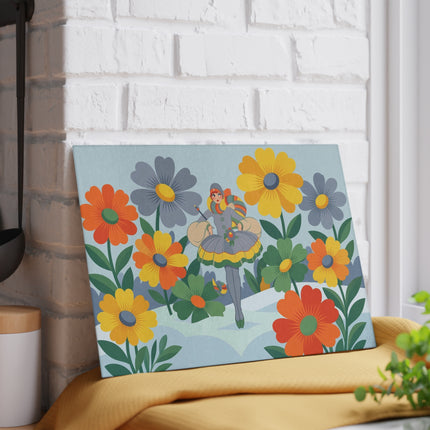 🌼❄️ The Lady Of The Winter Flower Garden Glass Cutting Board – Art Deco Holiday Fantasy