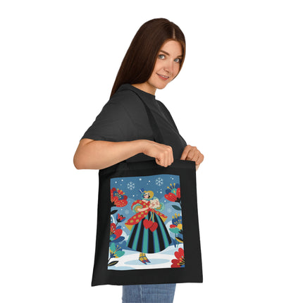 ❤️❄️ The Winter Heart Messenger Cotton Tote Bag – Art Deco Winter Enchantment