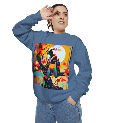 Black Cat in Kimono Unisex Garment-Dyed Sweatshirt