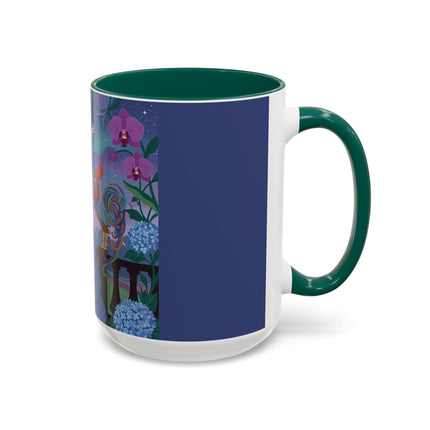 The Lady And The Morning Song Colorful Mugs – Art Deco Botanical Elegance