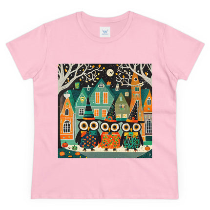 Night of the Trick-or-Treating Owlets Women's Midweight Cotton Tee