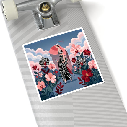 🌸🖤 The Striped Orchid Promenade Kiss-Cut Stickers – Art Deco Floral Fashion