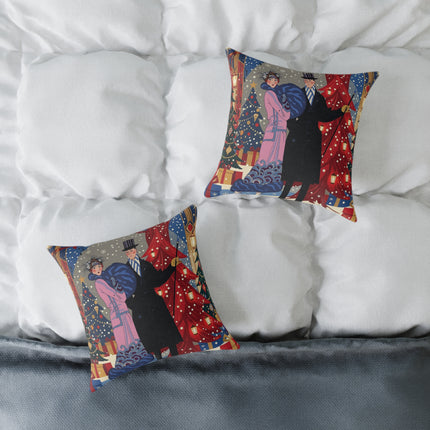 🎄✨ Christmas Eve Promenade Square Pillow – Art Deco Holiday Romance