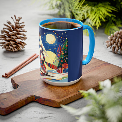 🌙🎿 The Moonlit Christmas Skier Colorful Mug – Whimsical Holiday Fantasy