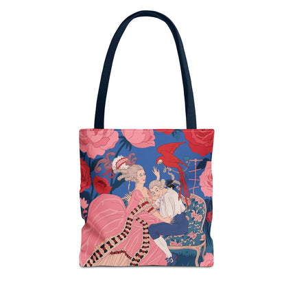 🌹🦜 The Lady Of The Scarlet Parrot Tote Bag – Art Deco Floral Elegance