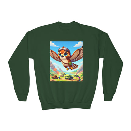 Red-Tailed Hawk in Battle Youth Crewneck Sweatshirt – Flight, Focus & Fearless Energy