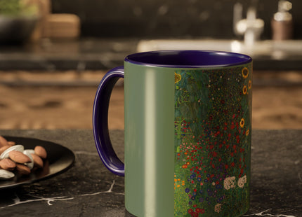 Farm Garden with Sunflowers by Gustav Klimt Colorful Mugs (11oz, 15oz)