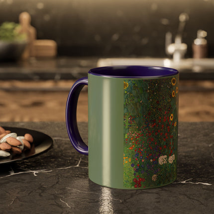 Farm Garden with Sunflowers by Gustav Klimt Colorful Mugs (11oz, 15oz)
