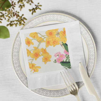 Golden Bow Orchid by Tanigami Kônan White Coined Napkins