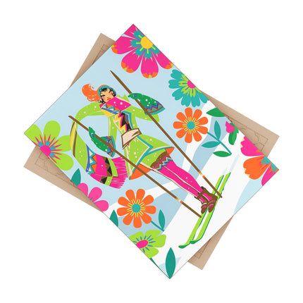 🎿🌸 The Winter Flower Adventurer Ceramic Tile – Colorful Alpine Fantasy