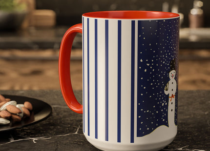 Snowman in Falling Snow Colorful Mugs (11oz, 15oz)