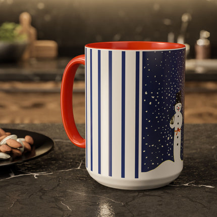 Snowman in Falling Snow Colorful Mugs (11oz, 15oz)