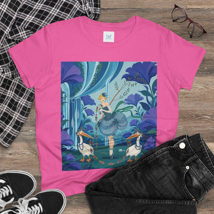 🪶🌺 The Pelican Garden Dance Cotton Tee – Art Deco Botanical Whimsy