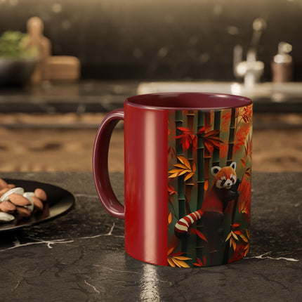 Red Panda at an Autumn Bamboo Grove Colorful Mugs (11oz, 15oz)