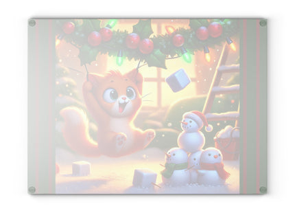 Naughty or Nice Kitten Christmas Glass Cutting Board