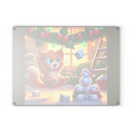 Naughty or Nice Kitten Christmas Glass Cutting Board