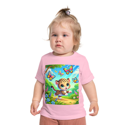 Butterfly Chase Leopard Cub Baby T-Shirt – Playful Adventure & Sunny Meadow Dreams