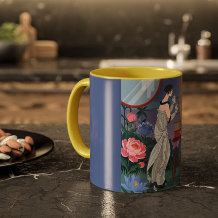 Whispers to the Golden Songbird Colorful Mugs – Art Deco Garden Elegance
