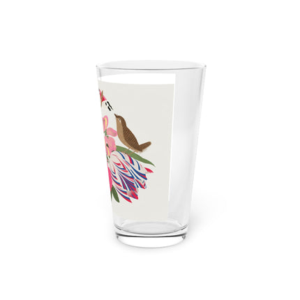 Pink-Breasted Bird & Wren Pint Glass – Spring Harmony & Delicate Beauty