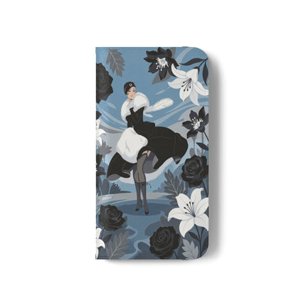 🖤🤍 The Lady Of The Black Rose Garden Flip Case – Art Deco Floral Elegance