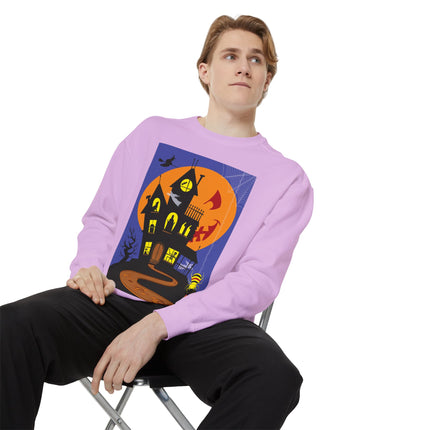 Halloween Night at the Haunted House Unisex Garment-Dyed Sweatshirt