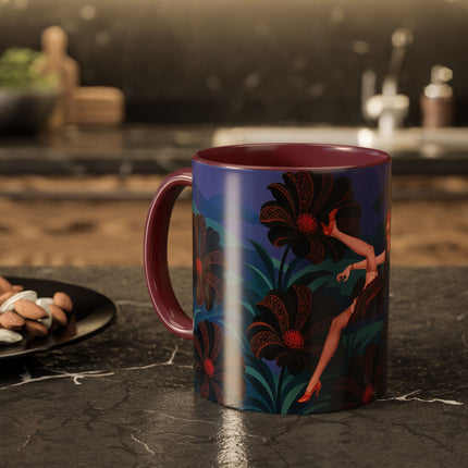 🖤🌺 The Midnight Floral Acrobat Colorful Mug – Art Deco Fashion Whimsy