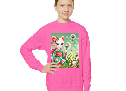 Geisha Kitten and the Dandelion Wish Youth Crewneck Sweatshirt
