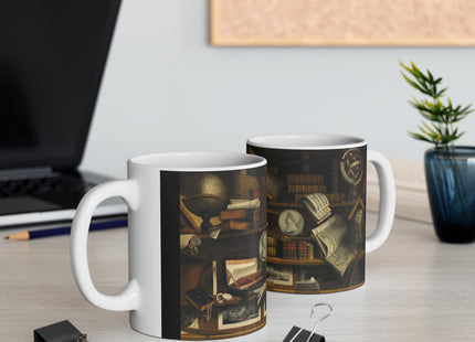 Trompe l'oeil of a Collector's Study by Charles Bouillon Ceramic Mug 11oz