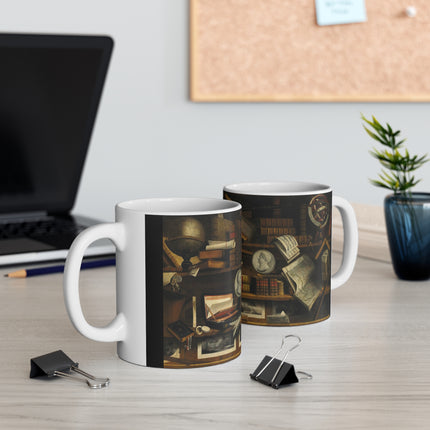 Trompe l'oeil of a Collector's Study by Charles Bouillon Ceramic Mug 11oz