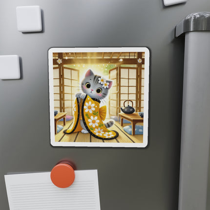 Playful Kitten in the Tea Room Die-Cut Magnets (5 Sizes)
