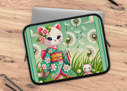 Geisha Kitten and the Dandelion Wish Laptop Sleeve