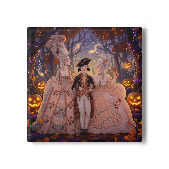 🎃🌙 The Midnight Court Of Pumpkin Grove Ceramic Coaster – Elegant Halloween Masquerade