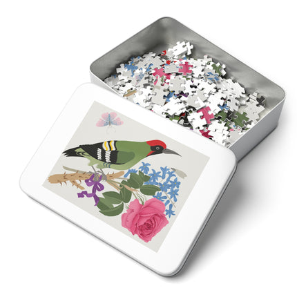 Woodpecker & Rose Jigsaw Puzzle with Tin