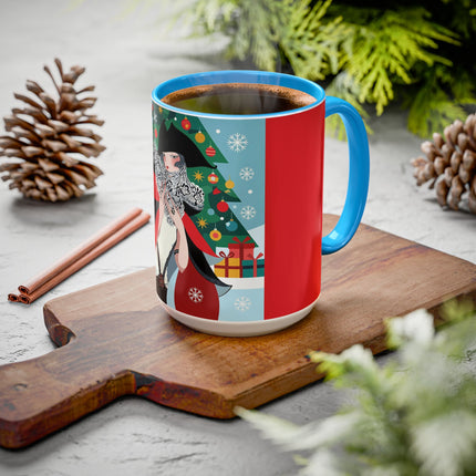 ❤️ The Lady Of The Crimson Scarf Colorful Mug – Art Deco Christmas Elegance