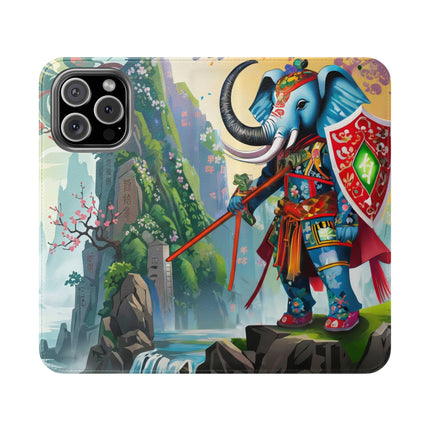 🐘⚔️ Cyberpunk Elephant Samurai Flip Case – Ancient Wisdom & Neon Power