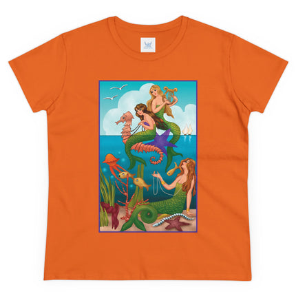 Three Mermaids with Strings of Pearls by Carlo Chiostri Women's Midweight Cotton Tee