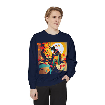 Black Cat in Kimono Unisex Garment-Dyed Sweatshirt