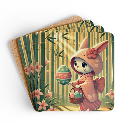 Geisha Kitten’s Easter Corkwood Coaster Set
