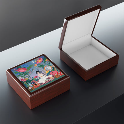 🌙🌺 The Lady Of The Midnight Garden Jewelry Box – Art Deco Floral Reverie