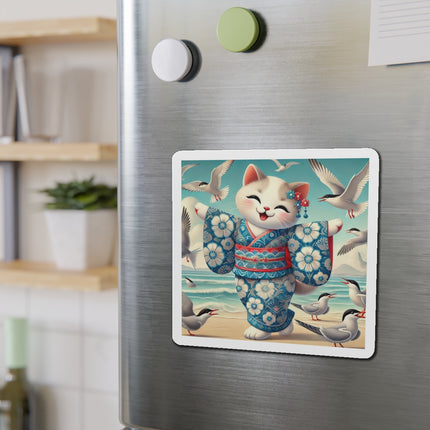Geisha Kitten by the Seaside Die-Cut Magnets (5 Sizes)
