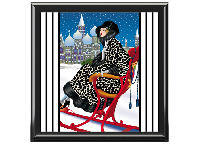 Elegant Winter Woman in Sleigh Jewelry Box