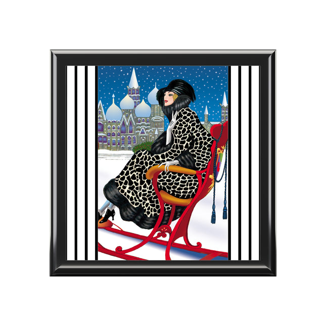 Elegant Winter Woman in Sleigh Jewelry Box