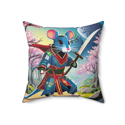 Cyber Samurai Rat Spun Polyester Square Pillow