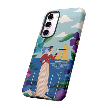 🌊🔭 The Lady Of The Seaside Lookout Phone Case – Art Deco Nautical Adventure
