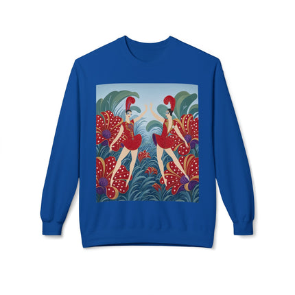 🎭🌺 The Scarlet Flower Garden Dancers Midweight Crewneck Sweatshirt – Art Deco Floral Whimsy