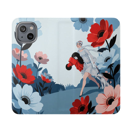 🌺🐕 The Lady Of The Flower Walk Flip Case – Art Deco Garden Stroll