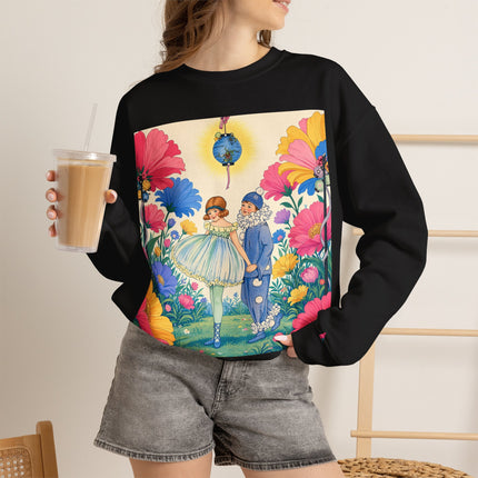 🌸🏮 The Lantern Garden Stroll Crewneck Sweatshirt – Art Deco Floral Whimsy