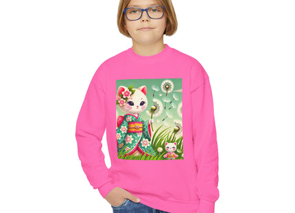Geisha Kitten and the Dandelion Wish Youth Crewneck Sweatshirt