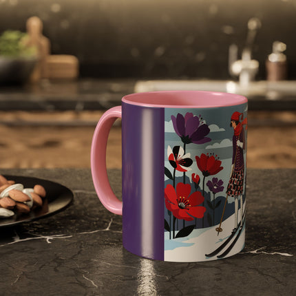 🎿❄️ The Winter Flower Skier Colorful Mug – Art Deco Alpine Fantasy