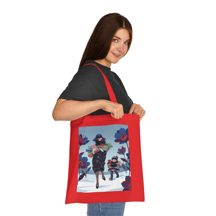 🎁🌺 The Christmas Gift Garden Stroll Cotton Tote Bag – Art Deco Holiday Elegance